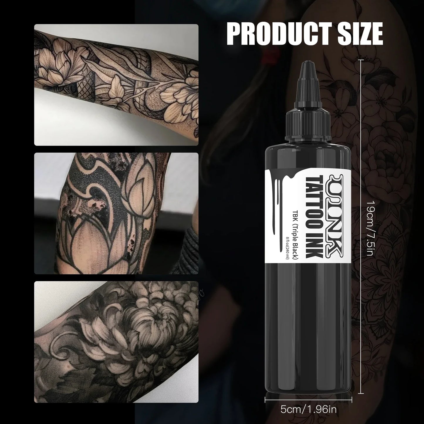 DQFART 240ML Professional Tattoo Ink – Triple Black & White Pigment for Permanent & Semi-Permanent Body Art Supplies