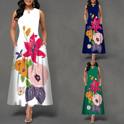 Women’s Loose Floral Vintage Maxi Dress – Ruffled Hole Summer Camis Big Size Elegant Party Dress