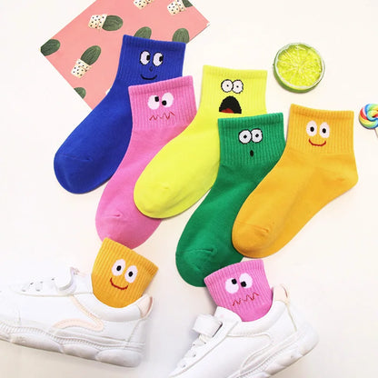 5 Pairs Kids Socks - Cute Emoticon Face Pattern, Comfortable & Breathable Socks for Boys & Girls