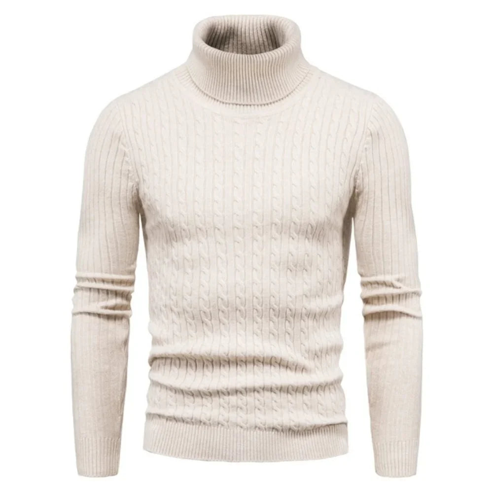 Men's Autumn Winter Turtleneck Pullover - Warm Solid Color Slim Fit Knitted Sweater and Bottoming Shirt