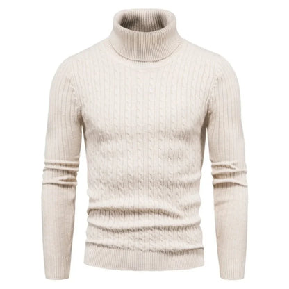 Men's Autumn Winter Turtleneck Pullover - Warm Solid Color Slim Fit Knitted Sweater and Bottoming Shirt