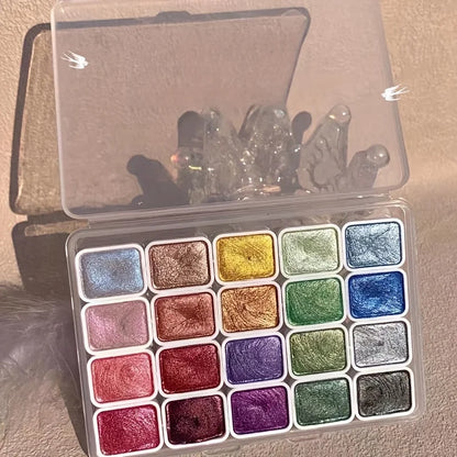 20/24/60/72-Color Metal Watercolor Set – Portable Sparkling Pearl Solid Paints for Artists