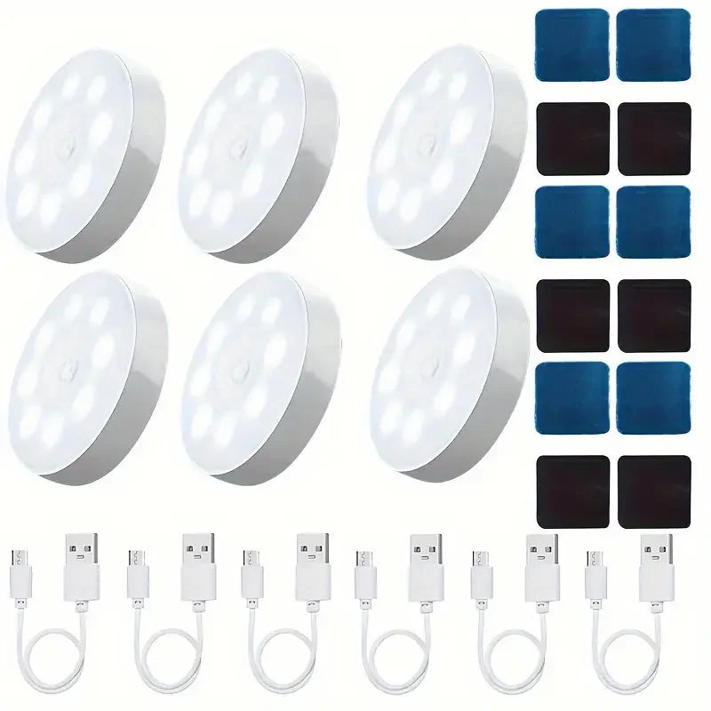 Motion Sensor LED Night Light USB Rechargeable – Wireless Cabinet, Wardrobe & Staircase Lamp (1–8PCS)