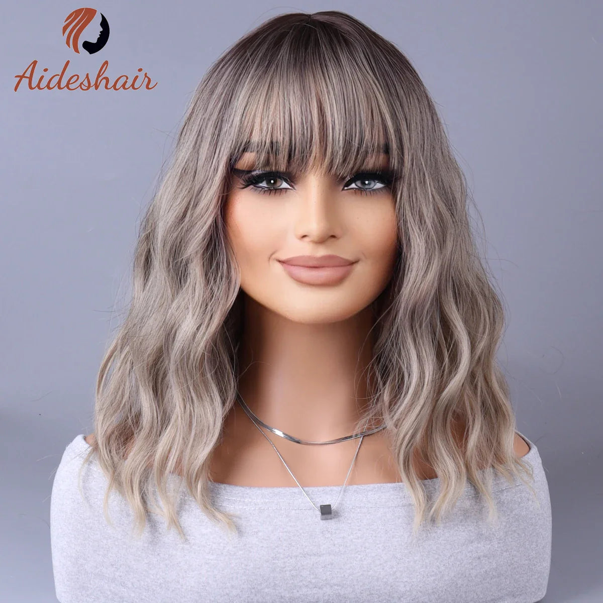 2023 New Synthetic Wig – Internet Celebrity Style with Fringe, Gradual Light Gray European & American Look
