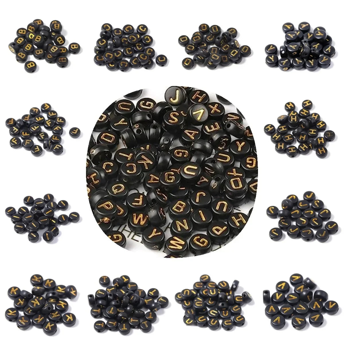 A-Z Alphabet Beads Set - 100-500pcs Black Gold Acrylic Letter Beads for DIY Jewelry Making Charm Bracelets Accessories
