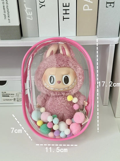 V1 V2 Labubu Protective Cover - 17cm Cotton Doll Sitting Bag, Transparent Dustproof Plush Doll Storage