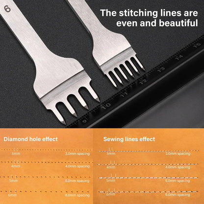 WUTA Leather Chisel Tool – Diamond Pricking Iron with 3/4/5/6mm Hole Punch for Stitching & Leathercraft