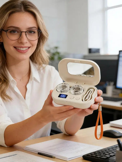 Portable Ultrasonic Contact Lens Cleaner Case – USB Rechargeable Lens Cleaning Machine for Removing Protein Deposits & Eye Care Hygiene