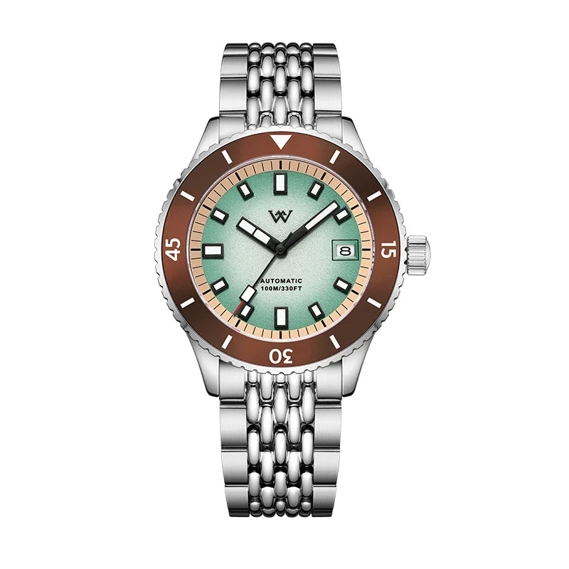 WM Welly Merck Automatic Mechanical Watch for Men — Sparkle Grain Gradient Dial, Ceramic Bezel, NH35, AR Coating, 100M WM212