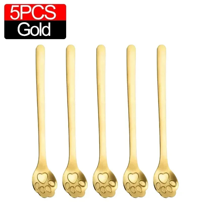 Cute Cat Claw Stainless Steel Spoon Set (1/8PCS) – 304 Dessert, Ice Cream, Coffee & Tea Spoon Kitchen Tableware