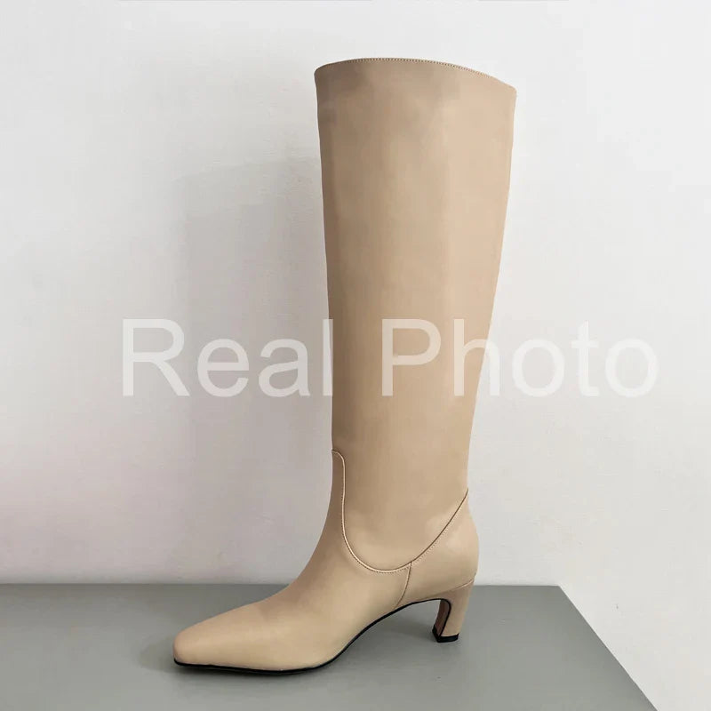 JOZHAMTA Women's Knee Boots – Real Leather, Wide Calf, Fall/Winter 2025 Kitten Heels, Long Tall Casual Dress Boots (Size 34-43)