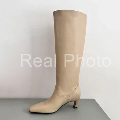 JOZHAMTA Women's Knee Boots – Real Leather, Wide Calf, Fall/Winter 2025 Kitten Heels, Long Tall Casual Dress Boots (Size 34-43)