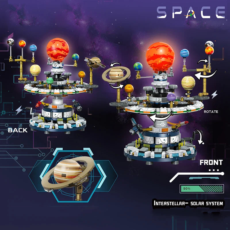 Rotating Solar System Building Blocks Set – Interstellar Space Science Educational Assemble Bricks Toy Gift