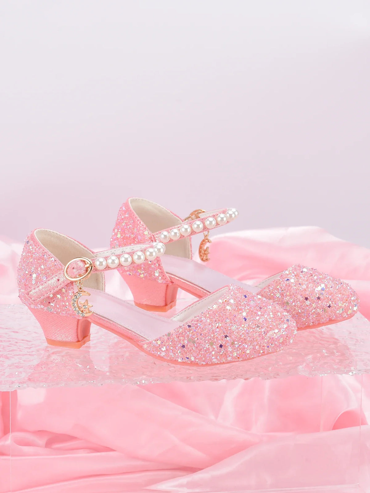 Girls' Princess High Heel Shoes - Shiny Star Pendant Dress & Birthday Party Footwear