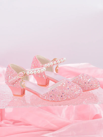 Girls' Princess High Heel Shoes - Shiny Star Pendant Dress & Birthday Party Footwear