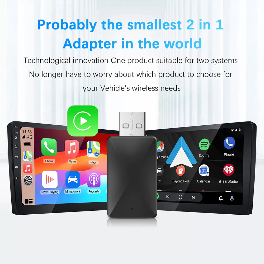 CarPlay & Android Auto Wireless Adapter — Compatible with Toyota, Mazda, Nissan, Camry, Suzuki, Subaru, Citroen, Audi, Mercedes, Kia, Ford, Opel with Spotify & Bluetooth