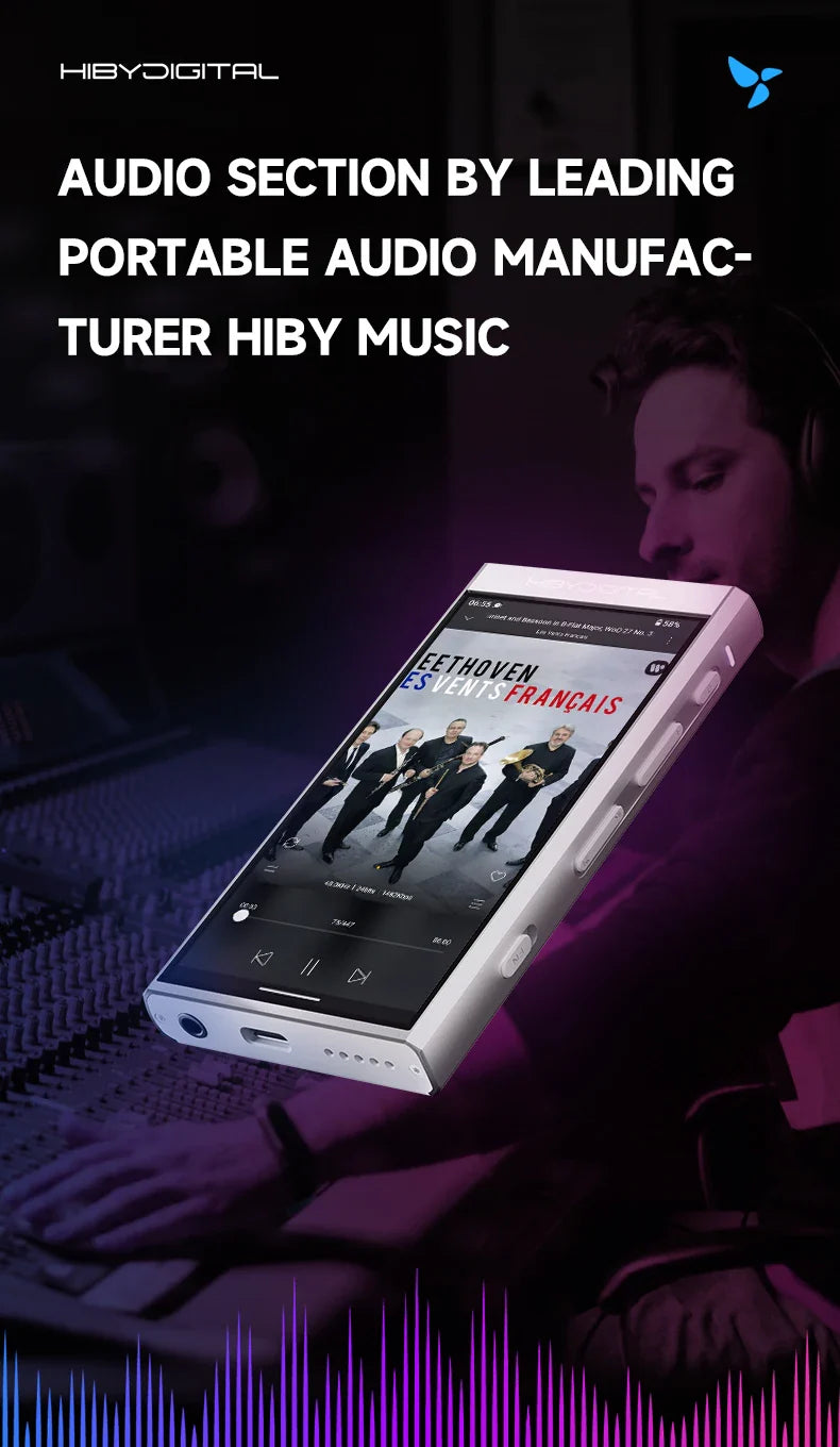 HiBy Digital M300 Android 13 Music Player - MP3, HiFi Audio, Bluetooth, WiFi, USB DAC, DSD, FM Radio, Dual Mic, Built-in Speaker, 29hr Battery