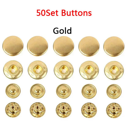 50 Sets Leather Snap Fasteners Kit – 10mm/12mm/15mm Metal Press Studs with 4 Tools for DIY Clothes & Crafts