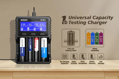 XTAR VX4 20W Fast Battery Charger with LED Display – 18650, AAA/AA, Li-ion, NiMH, LiFePO4 Charger & Capacity Tester