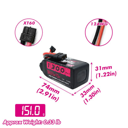 2PCS CNHL 4S 14.8V LiPo Battery – 1100mAh/1300mAh/1500mAh 130C with XT60 Plug for FPV Drone, Quadcopter, Airplane & Helicopter Hobby