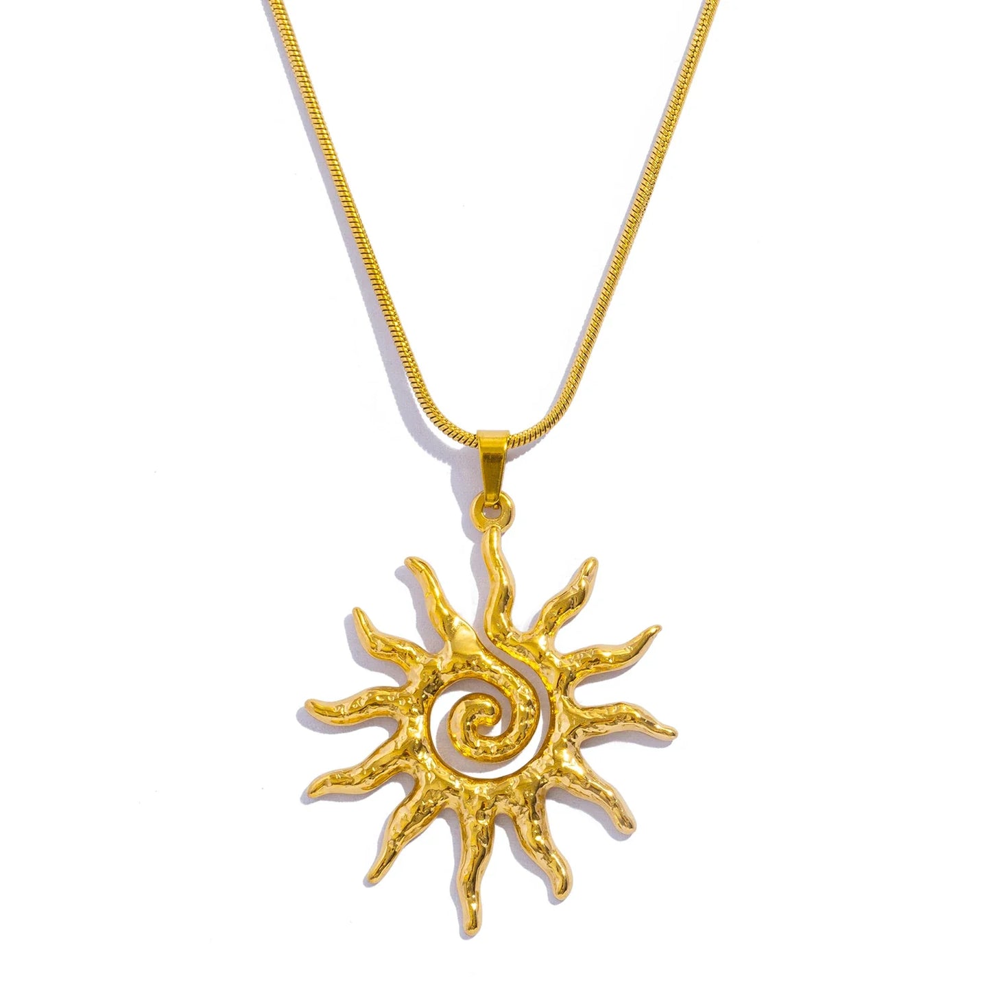 Spiral Sun Pendant Necklace for Women – 18K Gold Plated Hypoallergenic Stainless Steel Boho Daily Wear Jewelry Gift