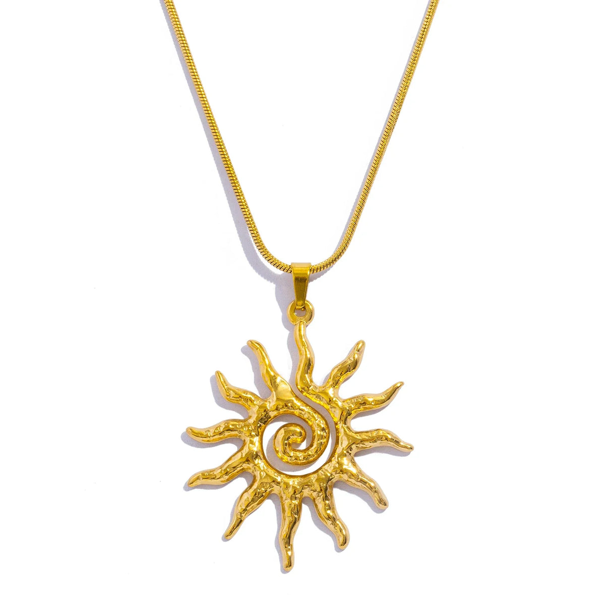 Spiral Sun Pendant Necklace for Women – 18K Gold Plated Hypoallergenic Stainless Steel Boho Daily Wear Jewelry Gift