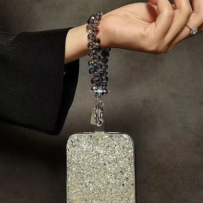 Diamond Crystal Phone Wrist Strap - Sparkling Beaded Chain Charm Clip for Universal Phone Cases