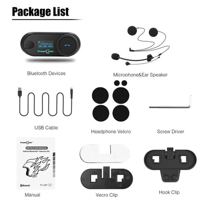 FreedConn Bluetooth Motorcycle Intercom Helmet Headset - Wireless Motorbike Interphone with LCD Screen & FM Earphone