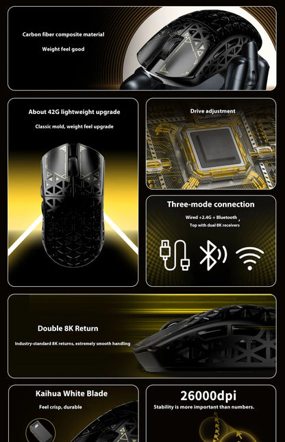 IPI Piao Float Wireless Gaming Mouse — Dual 8K Carbon Hell Out, 3-Mode Bluetooth, Lightweight Esports Custom Mouse for PC & Laptop