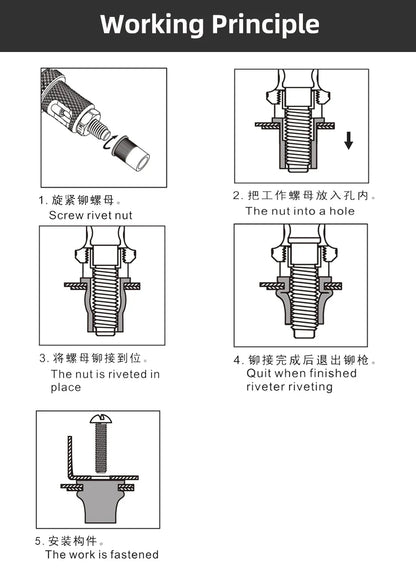 HIFESON Hand Threaded Rivet Nut Gun — Manual Riveter with 70/95/300PCS M3-M12 Nuts for Easy Installation