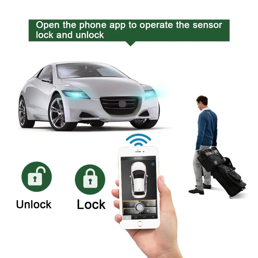 Smartphone Car Alarm System for iOS & Android – Remote Smart Key PKE Car Start/Stop Security & Keyless Entry System