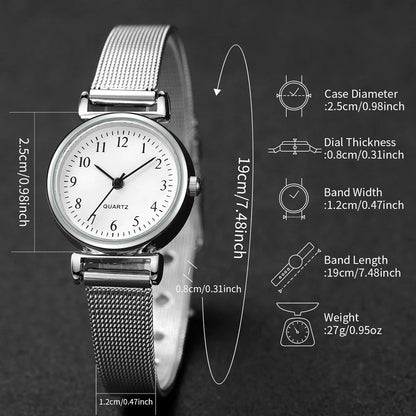 2PCS Fashion Arabic Dial Women's Quartz Watch – Steel Mesh Band & Opening Cuff Bracelet Bangle Set (No Box)