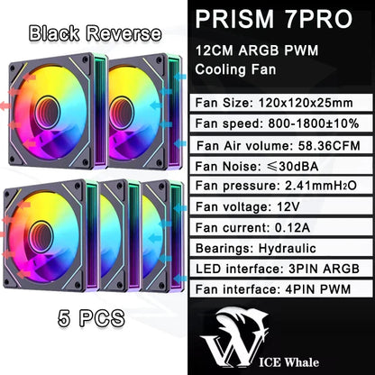 ICE Whale Prism 7 PRO ARGB 120mm PC Case Fan – Infinity Mirror Design with 4-Pin PWM, Motherboard Sync, and CPU Cooling Fan