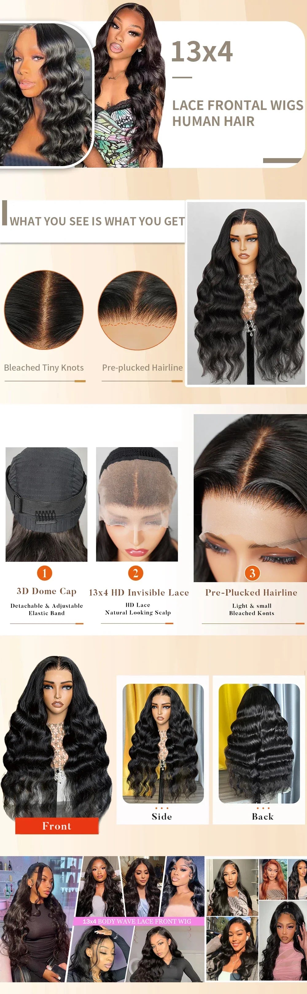 200 Density 30-40 Inch 13x6 HD Lace Frontal Body Wave Wig – Remy Human Hair, 13x4 Lace Front Wig for Black Women