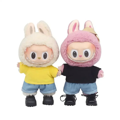 Labubu Idol Doll Clothes Set – T-Shirt & Denim Shorts Outfit for 17cm Labubu & 10cm Cotoon Dolls, Doll Accessories