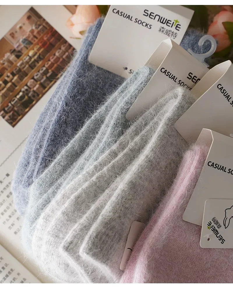 Women’s Wool Winter Socks — Thick Warm Medium Tube Rabbit Hair & Cashmere Socks for Autumn/Winter