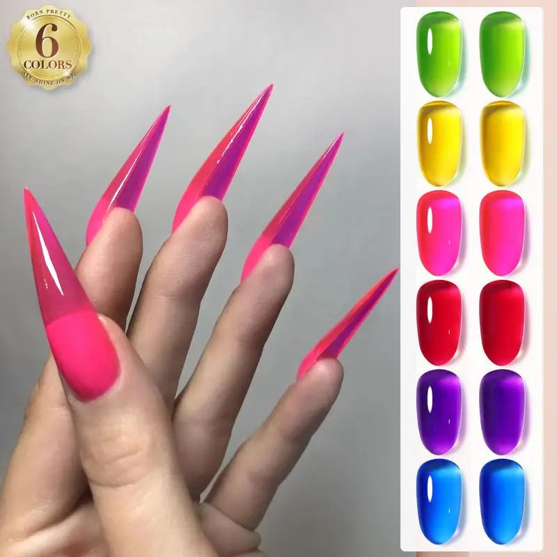BORN PRETTY 7ml 6Pcs Soda Ice Jelly Gel Nail Polish Set - Gorgeous Full Coverage, Semi-Permanent Soak Off UV Gel Varnish
