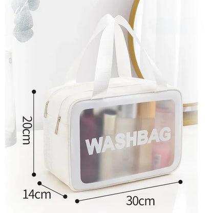 Waterproof Large Capacity Travel Cosmetic Bag – Portable Shower Makeup Organizer with Separate Wet & Dry Compartments