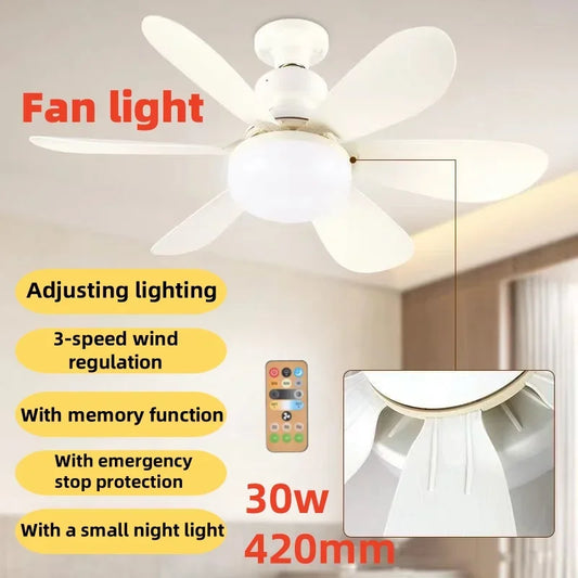 Household Detachable Fan Blades - Small Ceiling Fan with Intelligent Remote Control, Adjustable Wind & Light for Bedroom and Restaurant