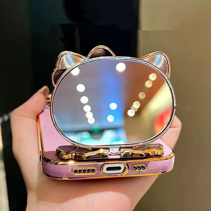 Cute Rabbit Phone Holder Case with Makeup Mirror – Compatible with Samsung Galaxy A13/A23/A32/A33/A52/A52S/A53/A72/A73 4G & 5G for Women