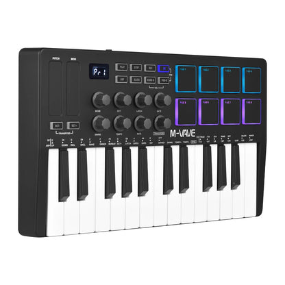 M-VAVE 25 Key MIDI Control Keyboard – Portable USB, Velocity-Sensitive Keys, 8 RGB Pads, 8 Knobs