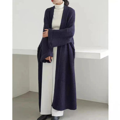 Thick Loose Long Cardigan Sweater Coat – Long Sleeve Warm Knit Outerwear, V-Neck Casual Office Jacket for Women, Fall & Winter