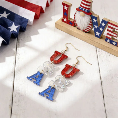 Independence Day Patriotic Earrings - Acrylic American Flag Style Jewelry for Holiday Events