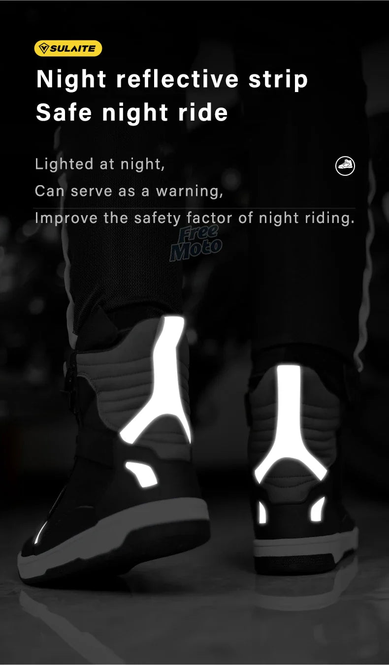 Men’s Motorcycle Boots - Breathable Anti-Fall, Road Racing Rider Shoes with Gear Shift Rubber Sole, Reflective Motorbike Boots