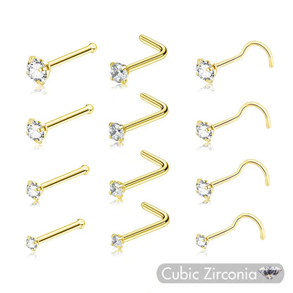 5PCS Stainless Steel Nose Ring Studs — Crystal Nostril Piercing Jewelry for Women & Girls, 1.5/2.0/2.5/3.0mm, 20G
