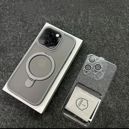 MagSafe Magnetic Metal Ring Case - Matte Protective iPhone 12-17 Pro Max Cover with Lens Protector and Stand Grip Design