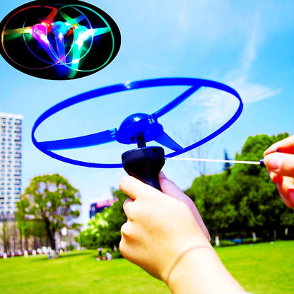 Kids LED Luminous Flying Disc Toy – Pull-String Spinning UFO Propeller Outdoor Game Toy Gift for Fun Sports Play