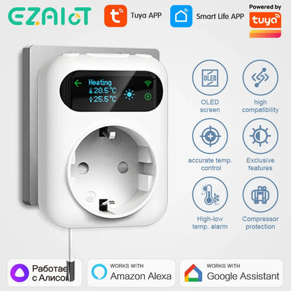 Smart WiFi Thermostat Plug – Tuya Wireless Temperature Controller for Boiler, Fan, Heating & Cooling, Alexa & Google Home Compatible