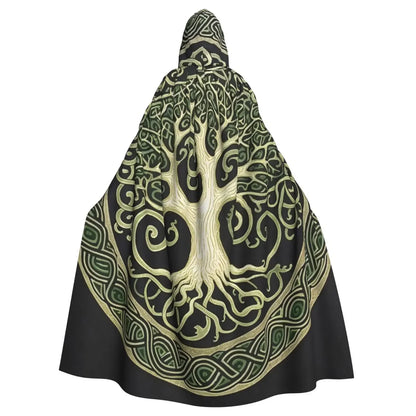 Tree of Life Celtic Cloak – Hooded Medieval Costume for Adults, Witch, Wicca, Vampire & Elf Purim Carnival Party