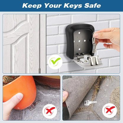 Wall Mount Key Lock Box - 4 Digit Password Code Security Lock for Home Office, Key Safe Secret Storage Box Organizer, No Key Needed
